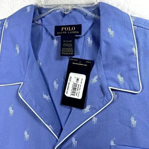 Polo Ralph Lauren Pajama Shirt Mens 2XL Blue Pony Logo Button Up Sleepwear NWT - Picture 3 of 7